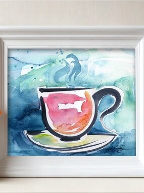 Original Coffee Cup Watercolor Painting, Kitchen Artwork - Coffee Dreams 16